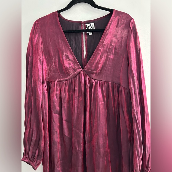 Lola may smock dress in shimmer red wine - Picture 2 of 8